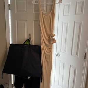 Cream Rose Ruched Detail Midi Dress